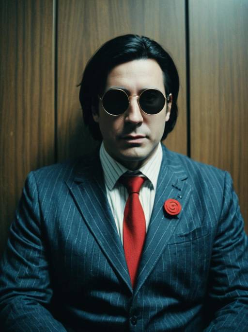 Man in Stylish Anya Forger Inspired Suit and Sunglasses