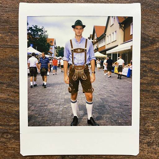 Tall Man in Vermilion Oktoberfest Attire
