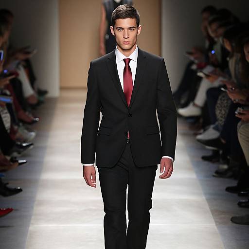 Male Model in Black Suit on Runway