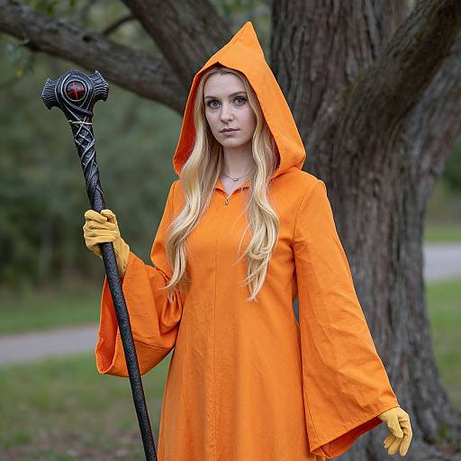 Orange Witch Costume Woman Outdoors