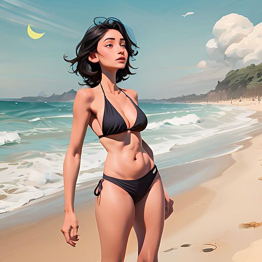 Vibrant Beach Scene with Adventurous Wanderer
