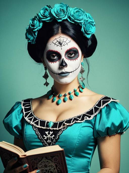 Woman in La Muerte Costume with Face Paint