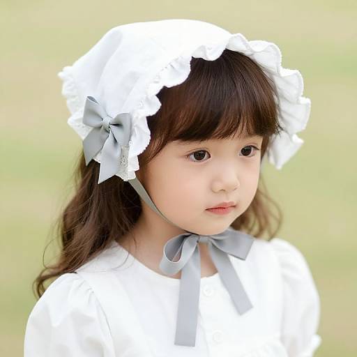 Young Girl in White Dress and Bonnet