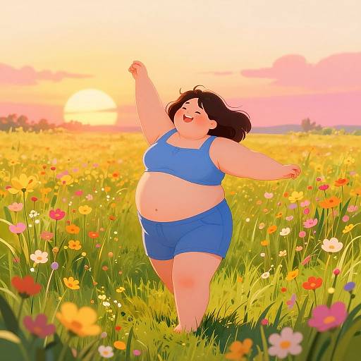 Joyful Girl Dancing in Wildflowers