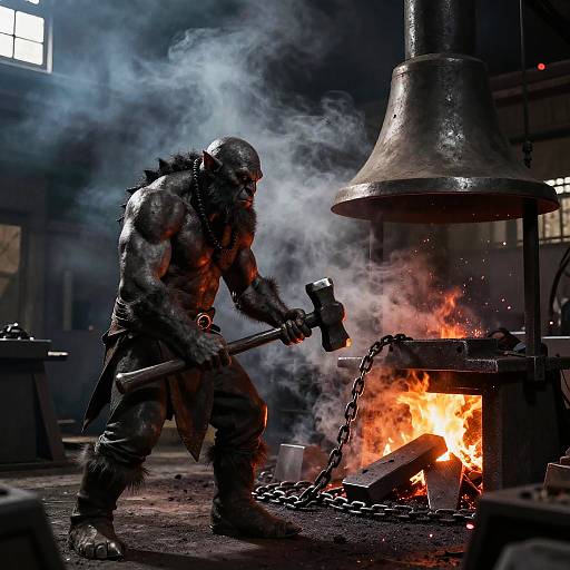 Troll Blacksmith Forging Spiked Flail