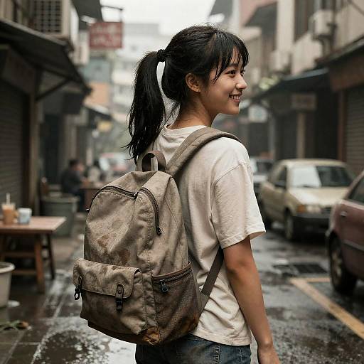 Realistic Street Scene with Backpack