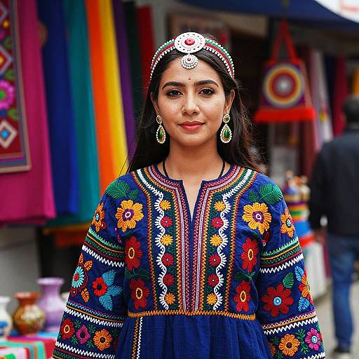 Woman in Colorful Traditional Embroidered Dress