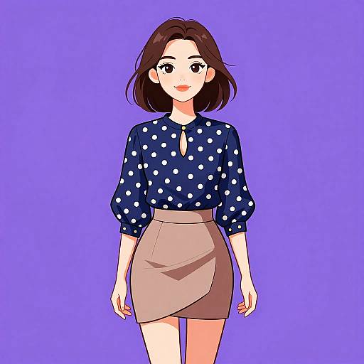 Chic Woman in Polka Dot Blouse and Skirt