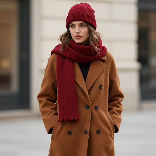 Woman in Warm Coat and Scarf