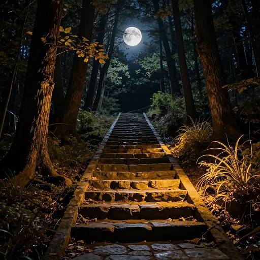 Moonlit Stone Staircase in Mystical Forest
