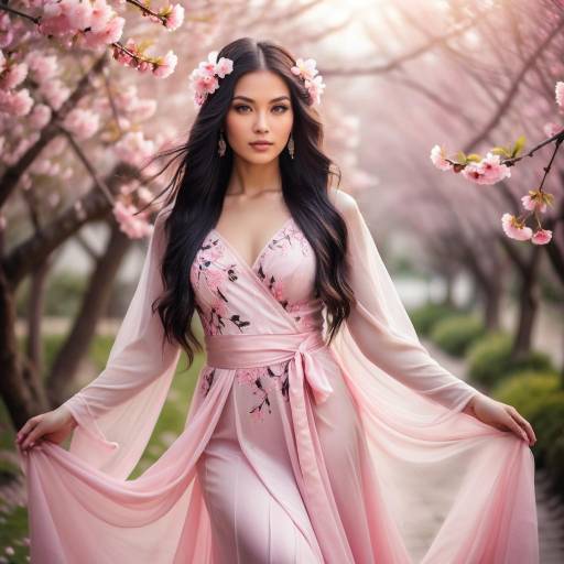 Ethereal Woman in Cherry Blossom Garden