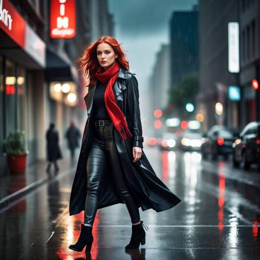 Confident Woman in Rainy Twilight City