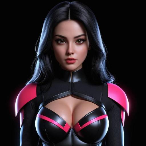 Realistic Superhero Woman in Black and Pink Bodysuit