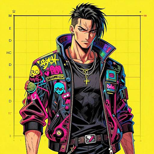 Cyberpunk Manga Character with Neon Graffiti