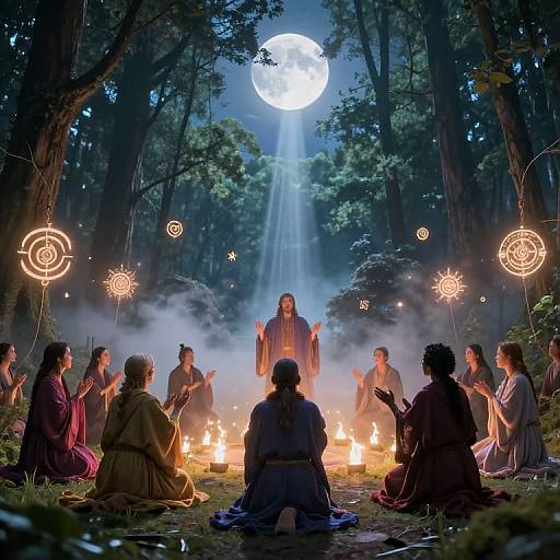 Mystical Forest Ritual Under Moonlight