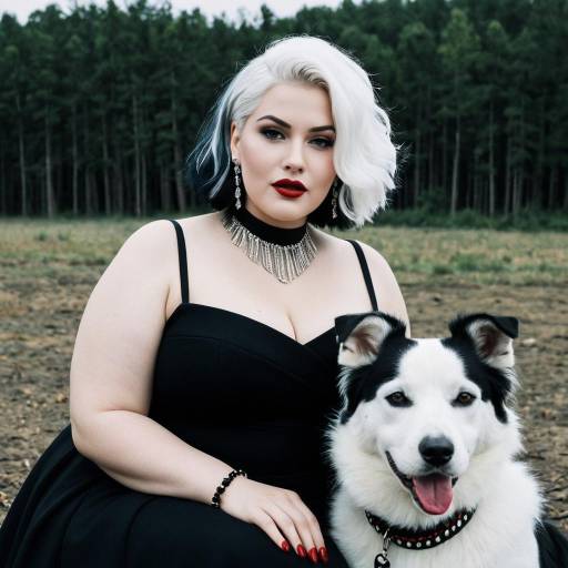 Plus Size Woman with Two-Tone Hair and Dog Outdoors