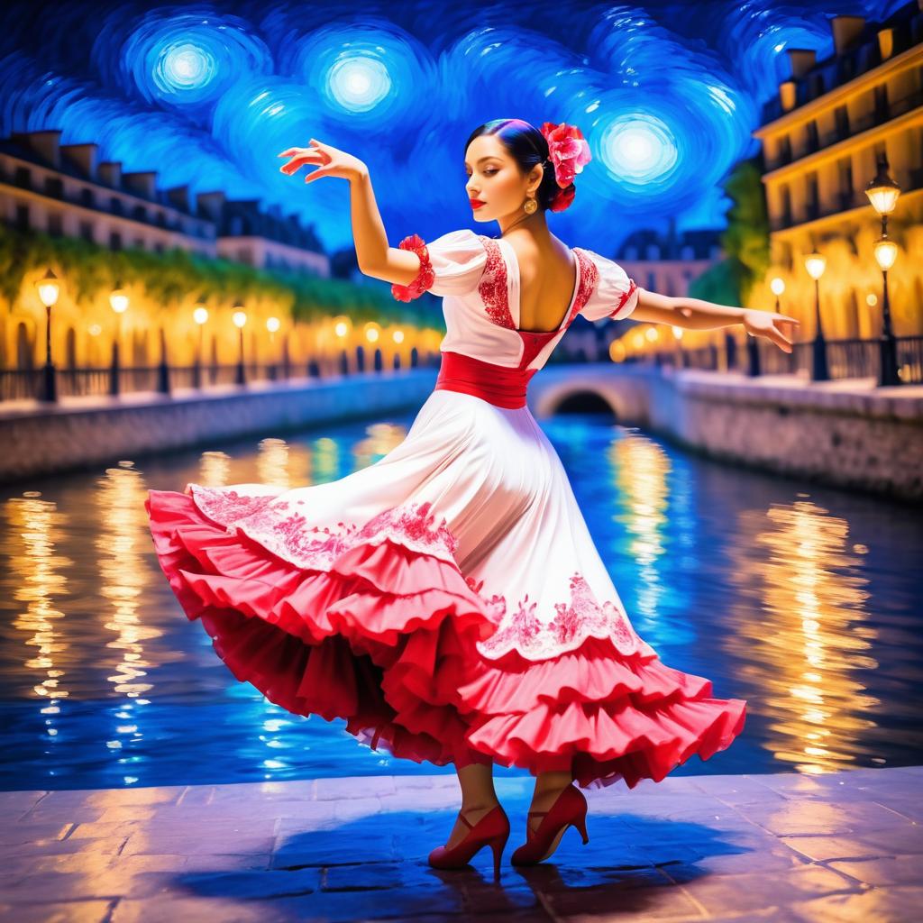 Kawaii Flamenco Dancer in Van Gogh's Paris