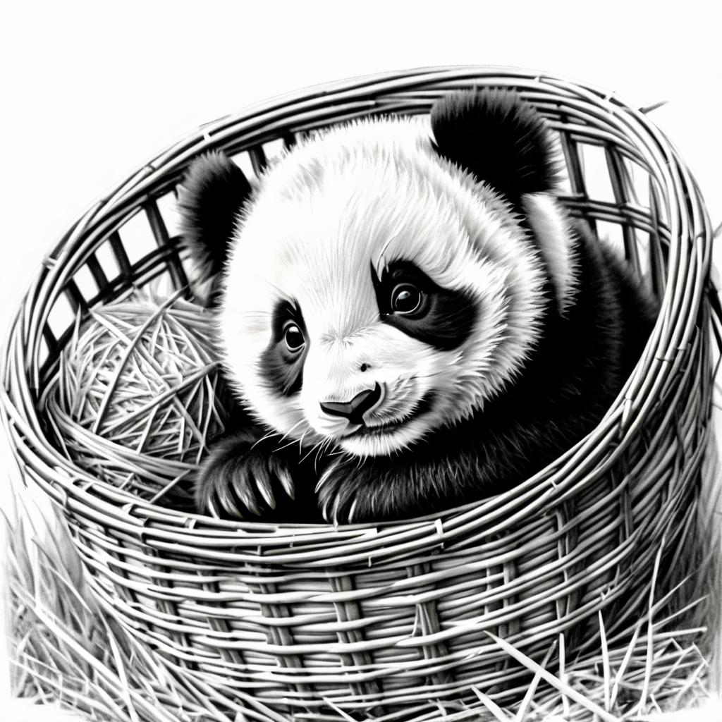 Intricate Pencil Sketch of a Baby Panda