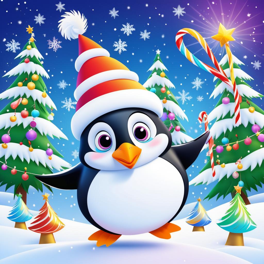 Cheerful Penguin in Disney New Year's Card