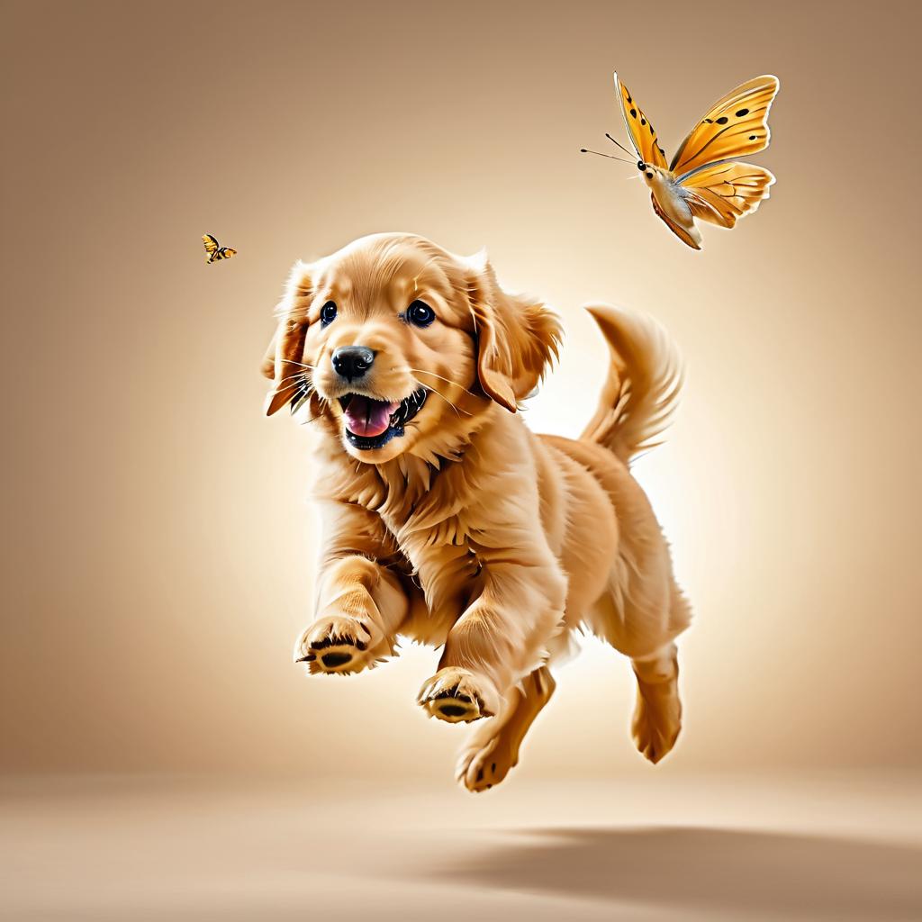 Golden Retriever Puppy Chasing Butterfly