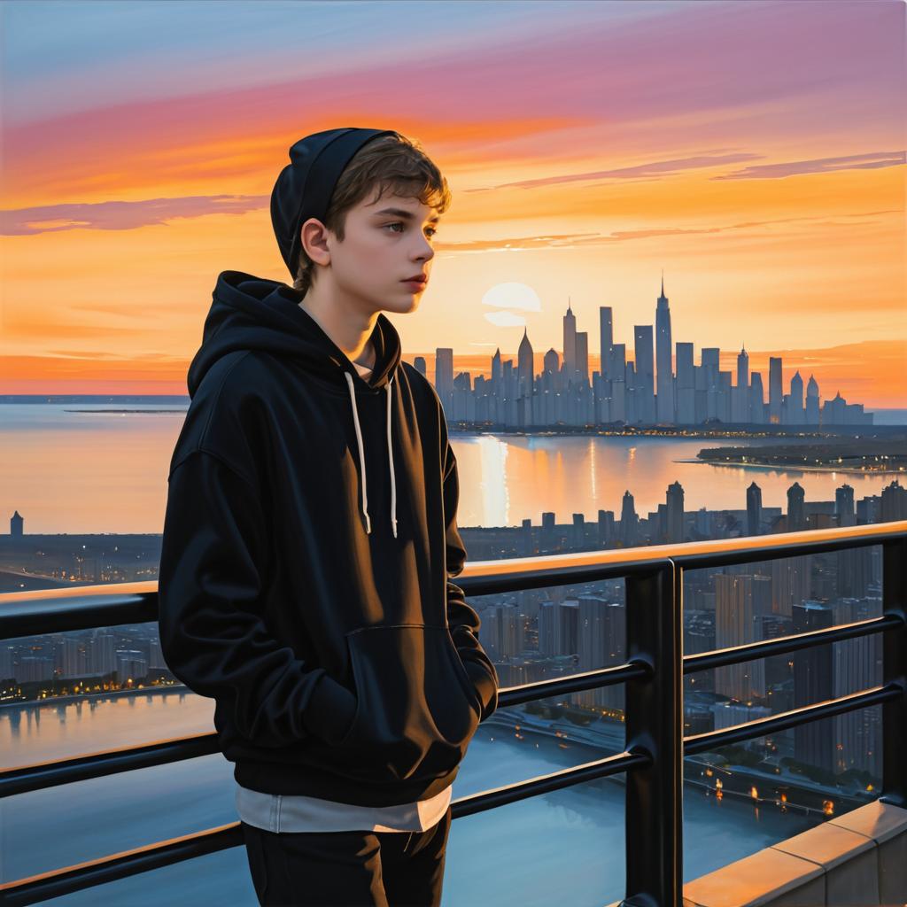 Teenage Boy in Hoodie at Sunset