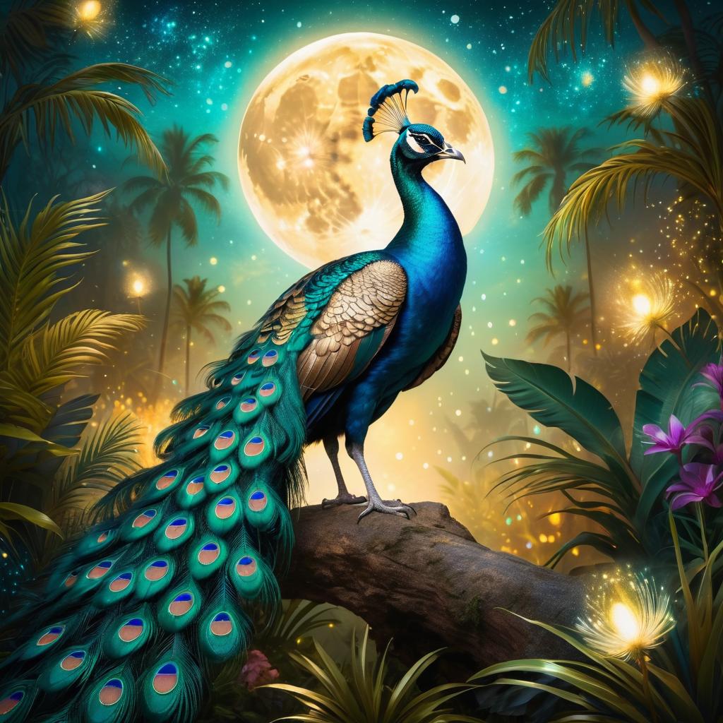 Majestic Peacock Under the Moonlight