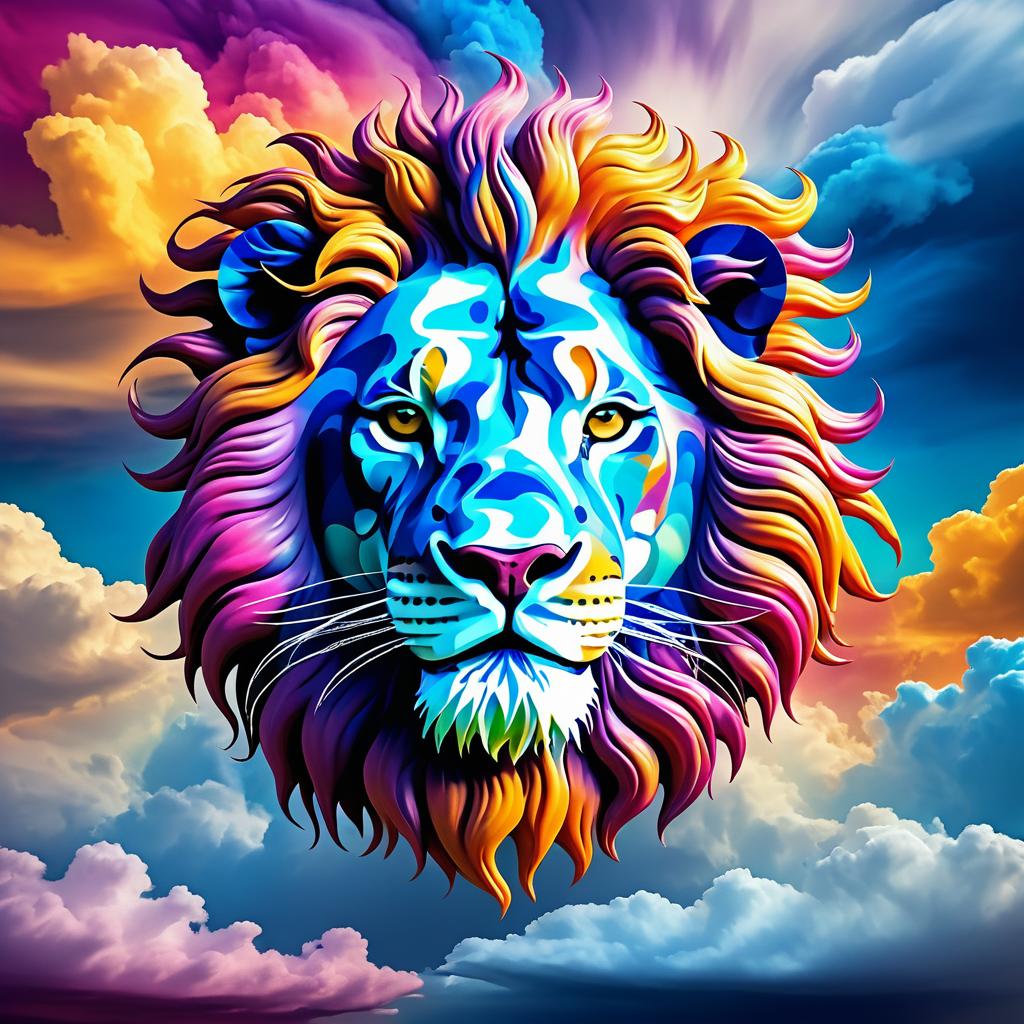 Surreal Lion Among Ethereal Clouds