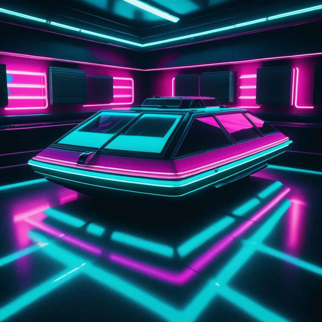 Vibrant Neon Hovercraft Night Scene