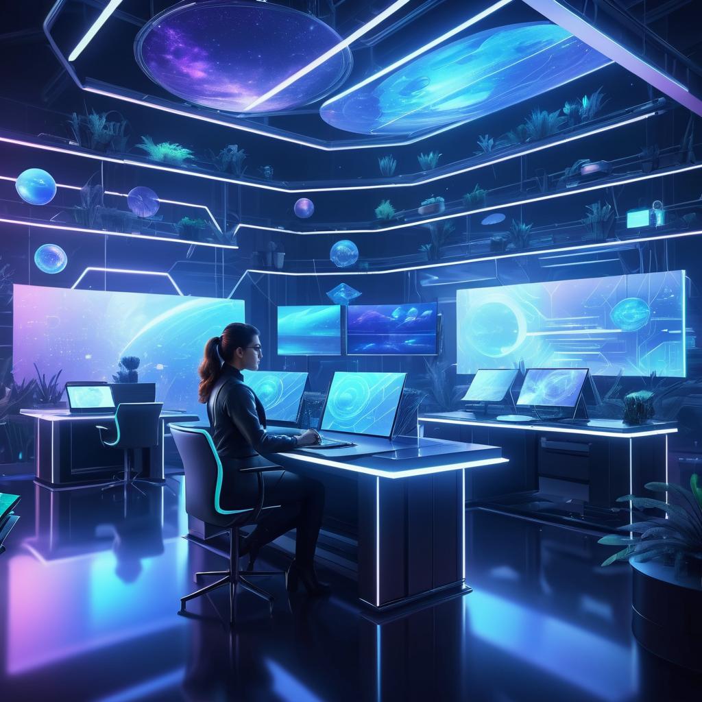 Futuristic Biologist in Sci-Fi Workspace