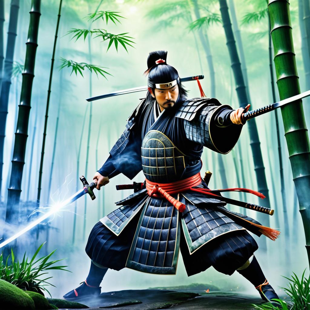 Fierce Samurai Duel in Misty Bamboo