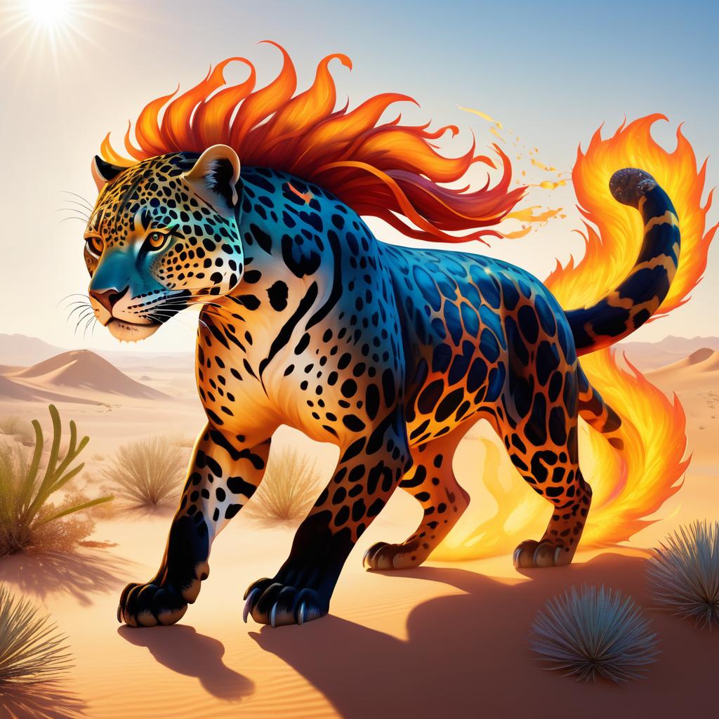 Mythical Jaguar-Salamander Beast in Desert