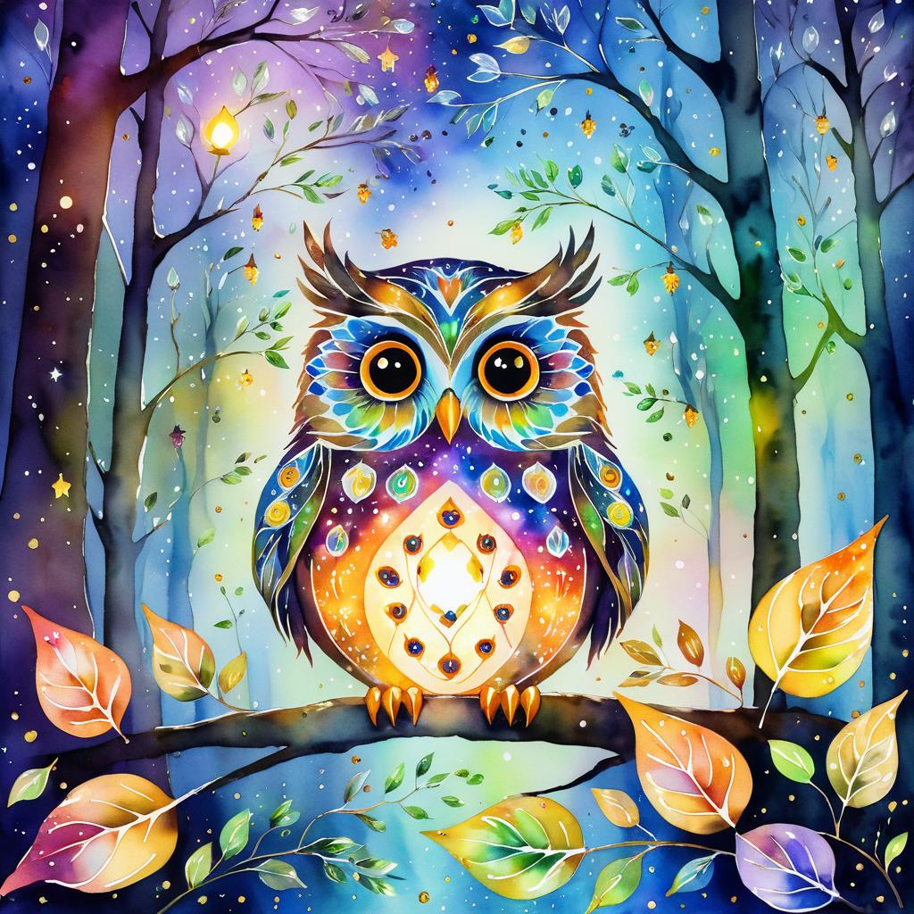 Whimsical Owl in Colorful Forest