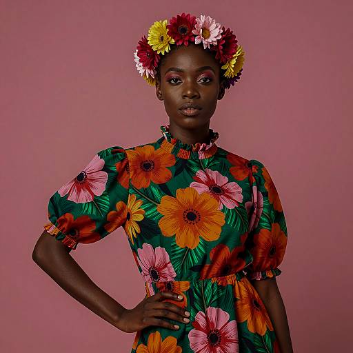 Vibrant Floral Portrait of a Black Woman