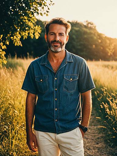 Man in Summer Casual Outfit in Golden Hour Light