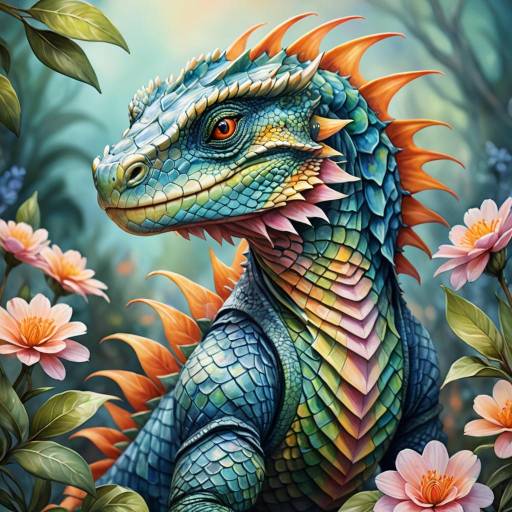 Vibrant Fantasy Reptile in Watercolor