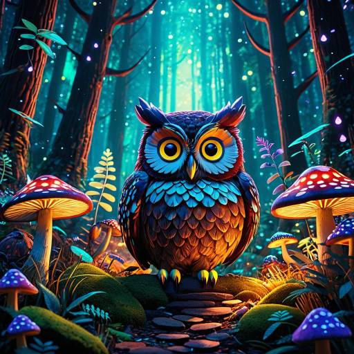 Wise Owl in Psychedelic Forest