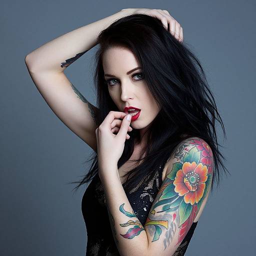 Tattooed Woman in Black Lace