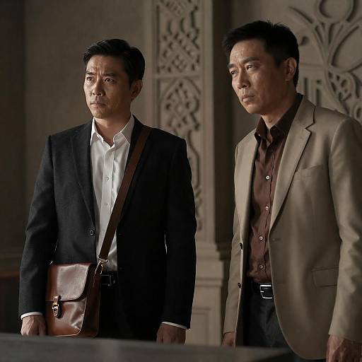 Two Men in Carved Stone Chamber