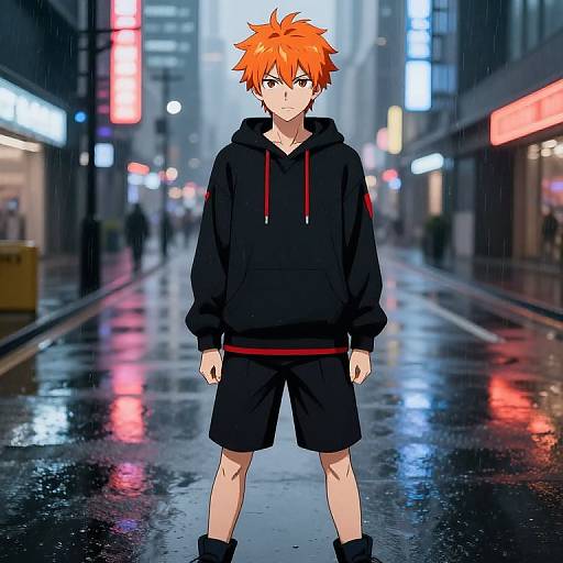 Vibrant Orange-Haired Anime Urban Hero