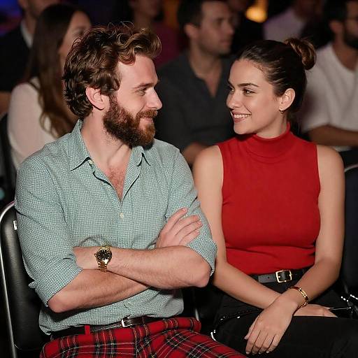 Cheerful Couple in a Busy Cafe