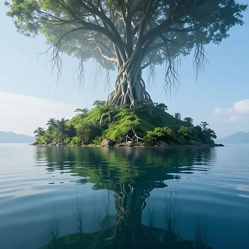 Floating Island with Mirrored Forest