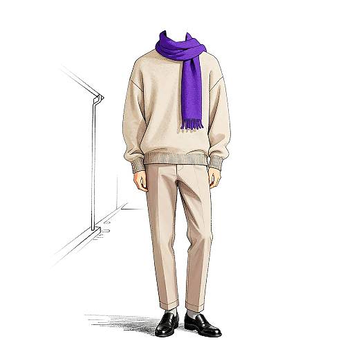 Minimalist Fashion Illustration with Purple Scarf