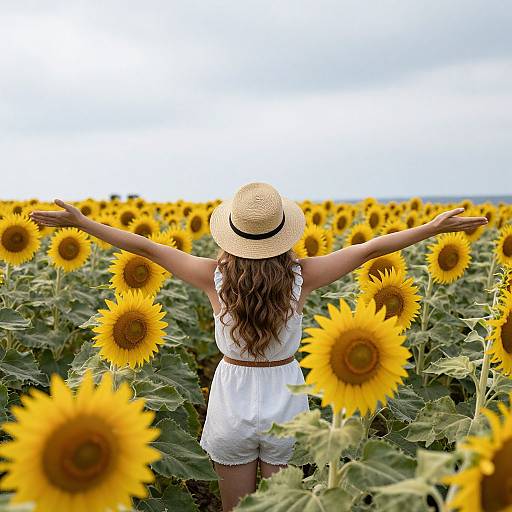 Woman Embracing Sunflower Field
