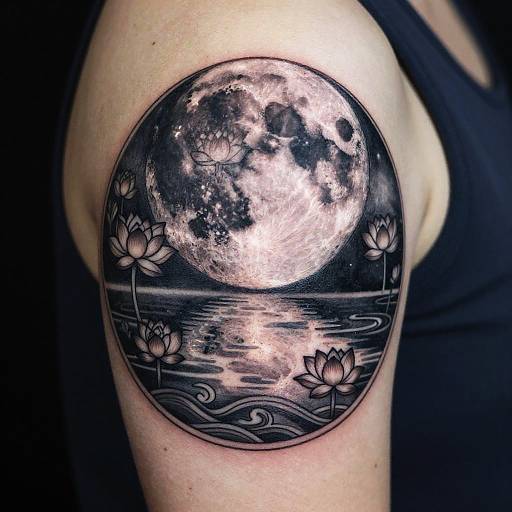 Surreal Moon Lotus Water Tattoo