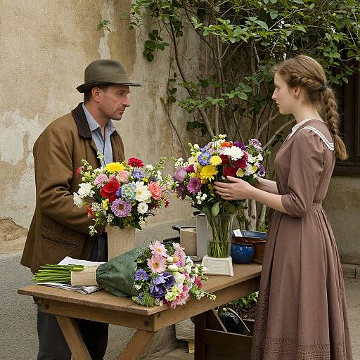Rustic Flower Seller Scene