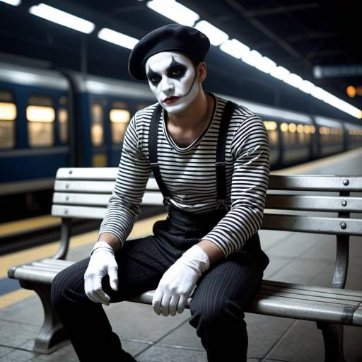 Moody Male Mime at Urban Train Station
