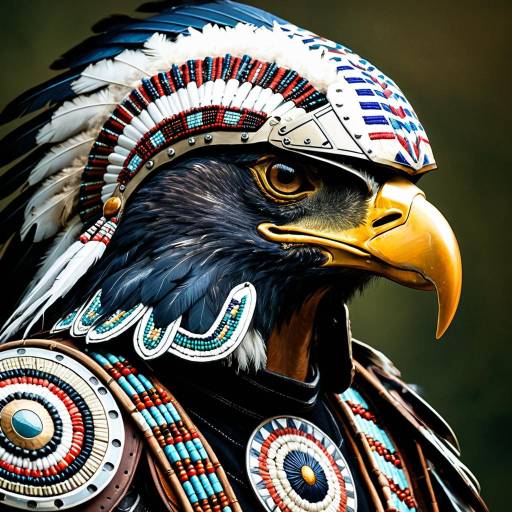 Digital Painting of American Eagle Helmet with Native American Beadwork