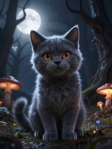 Spooky Stylized Cat in Haunted Forest