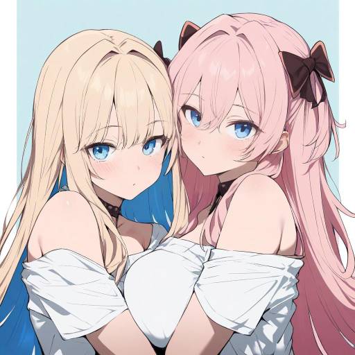 Sisters with Multicolored Hair and Bow