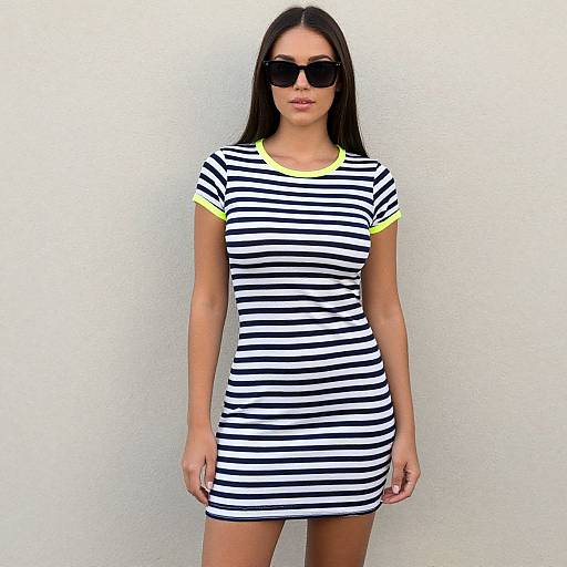 Casual Striped Dress with Neon Trim